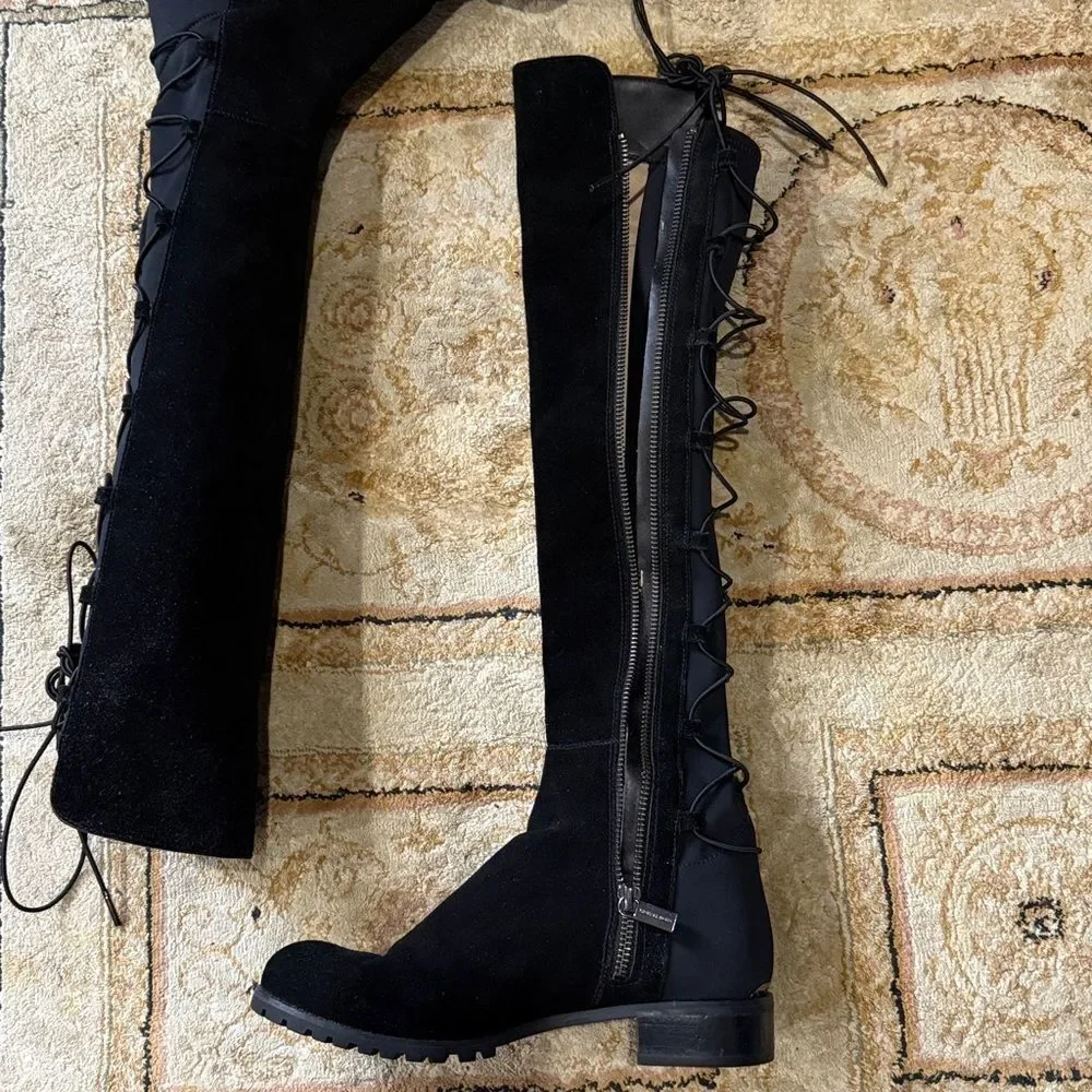 Michael Kors Skye Women’s Sz 6M Black Suede Rear Lace Zip Over-the-Knee Boots